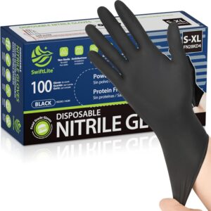 SWIFTLITE Black Nitrile Gloves, Food Safe Disposable Gloves Latex Free, Rubber Gloves Powder Free for Cooking, Kitchen Clean